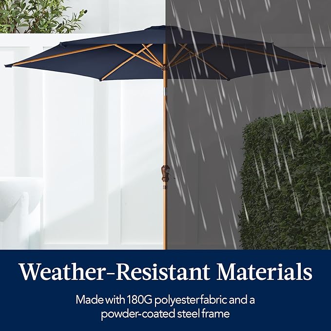 Best Choice Products 10ft Market Umbrella, Outdoor Sun Shade for Backyard, Deck, Poolside, Table w/Woodgrain Pattern, Easy Tilt & Crank - Navy Blue