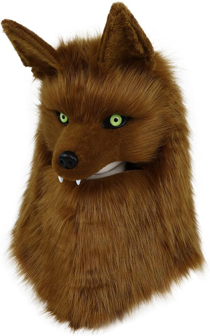 Furry Head Mask Animal Wolf Dog Plush Faux Fur Masks for Halloween Masquerade Cosplay Costume Props