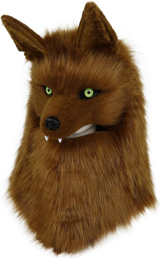 Furry Head Mask Animal Wolf Dog Plush Faux Fur Masks for Halloween Masquerade Cosplay Costume Props