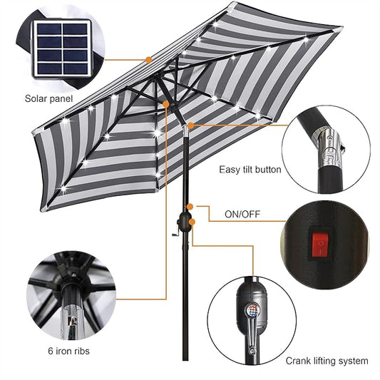 Blissun 7.5 ft Solar Umbrella, 18 LED Lighted Patio Umbrella, Table Market Umbrella