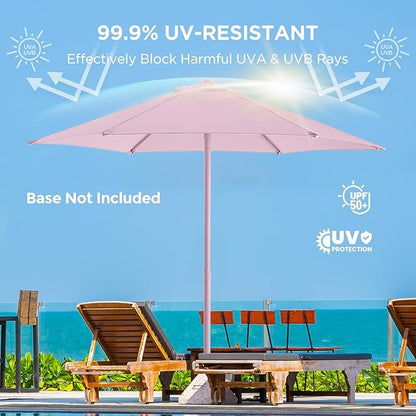 7.5ft Outdoor 1S Push-Up Patio Umbrella - Market Table Pool Deck Umbrella UPF50+ UV Protection with 6 Sturdy Ribs for Balcony, Garden, Lawn, Backyard (Light Pink)