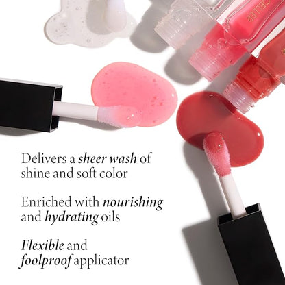 LAURA GELLER NEW YORK Fine Shine Glossy Lip Oil Duo, Rose Garden + Glass Half Full - Clear Pink Lip Gloss with Hydrating Squalane