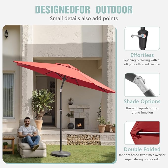 Patio Umbrellas, Pool Umbrella, Outdoor Umbrella with Push Button Tilt/Crank, Deck Umbrellas, Market Umbrela Table for Backyard, Deck, Garden, Pool