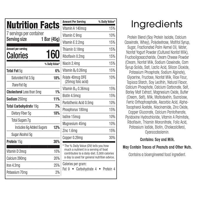 WonderSlim Meal Replacement Protein Bar, Shortbread Cookie, 15g Protein, 20 Vitamins & Minerals, Gluten Free (7ct)