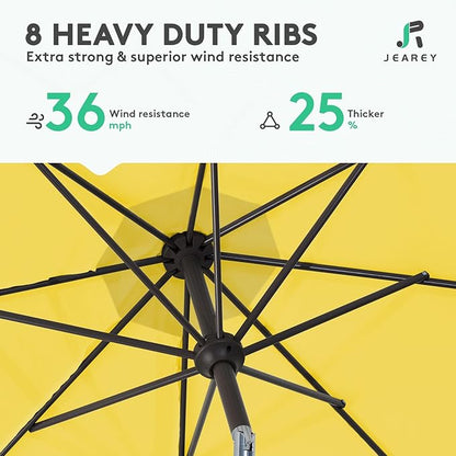 JEAREY 10FT Outdoor Patio Umbrella Outdoor Table Umbrella with Push Button Tilt and Crank, Market Umbrella 8 Sturdy Ribs UV Protection Waterproof for Pool, Garden (Yellow)
