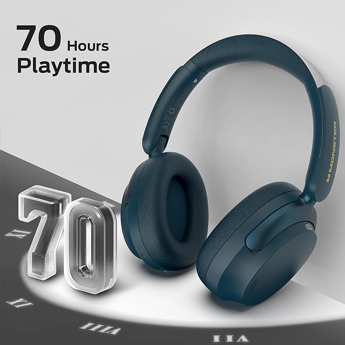Monster Persona 3rd ANC Headphones, Bluetooth 5.4 Active Noise Canceling Headphones, Comfort Headphone with 70 Hours Playtime, Over Ear Wireless Headphone, Microphone for Call, Foldable Design-Blue
