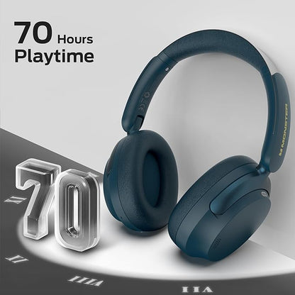 Monster Persona 3rd ANC Headphones, Bluetooth 5.4 Active Noise Canceling Headphones, Comfort Headphone with 70 Hours Playtime, Over Ear Wireless Headphone, Microphone for Call, Foldable Design-Blue