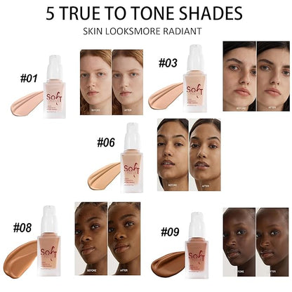 Soft Focus Deep Liquid Concealer Foundation, Lightweight Hydrating