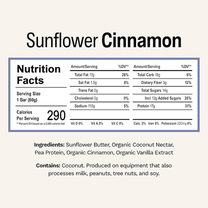Rise Pea Protein Bar - Vegan Sunflower Cinnamon | Breakfast Bar & Protein Snack 17g Protein Just 5 Whole Food Ingredients Non-GMO Gluten-Free Soy Free