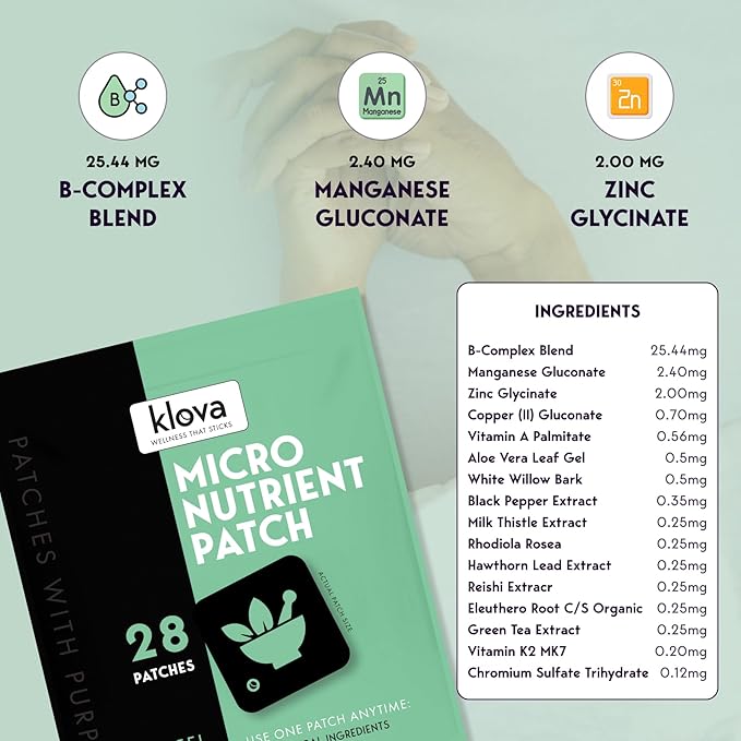 Klova Micronutrient Patches for Energy & Relaxation | Easy-Apply, Time-Release Formula with Herbal Extracts
