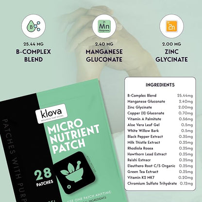 Klova Micronutrient Patches for Energy & Relaxation | Easy-Apply, Time-Release Formula with Herbal Extracts