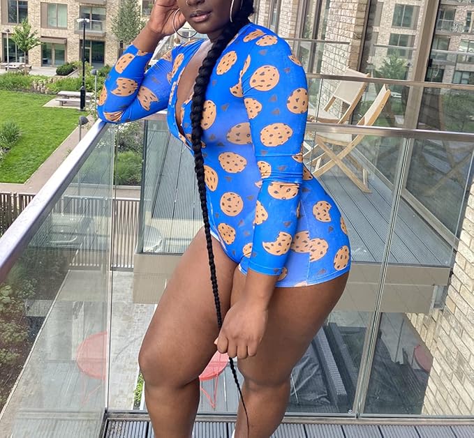 MissShorthair Onesies Women Sexy, Cute Onesie Pajamas for Women Long Sleeve Cookie Monster Large