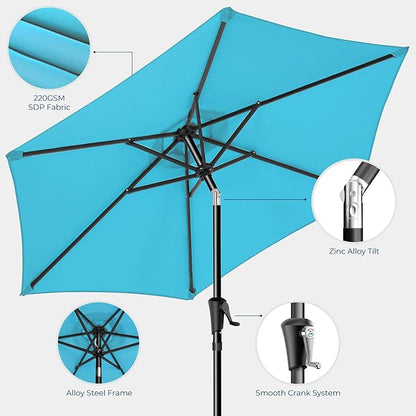 7.5ft Outdoor Patio Umbrella - Market Table Pool Deck Umbrella UPF50+ UV Protection with Push Button Tilt, Crank and 6 Sturdy Ribs (Light Blue, No base)