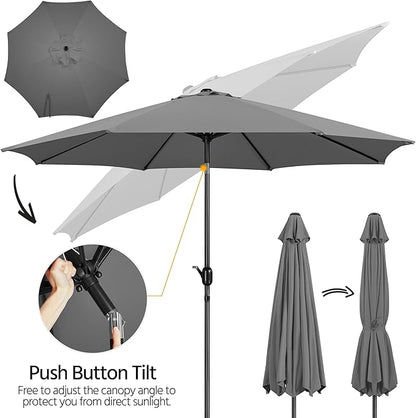 Yaheetech Patio Umbrella, 10FT Outdoor Table Umbrella Market Umbrella with Push Button Tilt and Crank, Yard Umbrella with 8 Sturdy Ribs UV Protection for Garden, Deck, Backyard, Pool