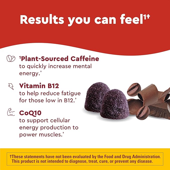 Nature Made Wellblends EnergyMAX Gummies, Fast Acting Caffeine, CoQ10 & Vitamin B12 1000mcg, Energy Support Gummy Vitamins, 40 Gummies