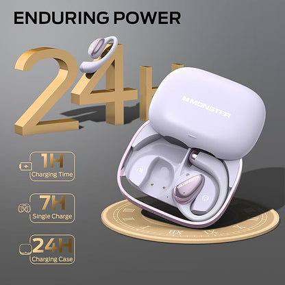 Monster Open Ear AC520 Headphones, Bluetooth 6.0 Wireless Earbuds with HiFi Sound, Open Ear Earbuds with 24H Playtime, Unique Handbag Design, ENC Clear Call, IPX6 Resistance（Purple）