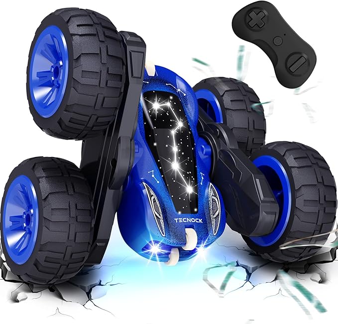 Tecnock Remote Control Car, 2.4GHz RC Cars with USB-C Easy Charging, 4WD Double Sided 360° Rotates and Flips RC Stunt Car, Toys Gift for Boys and Girls