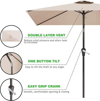 6.5' x 10' Rectangular Patio Umbrellas for Outdoor, Outdoor Table Umbrella, Large Outdoor Patio Umbrellas with 6 Sturdy Ribs for Market, Garden, Pool (Beige)