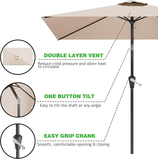 6.5' x 10' Rectangular Patio Umbrellas for Outdoor, Outdoor Table Umbrella, Large Outdoor Patio Umbrellas with 6 Sturdy Ribs for Market, Garden, Pool (Beige)