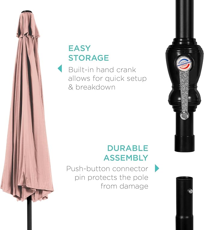 Best Choice Products 10ft Outdoor Steel Polyester Market Patio Umbrella w/Crank, Easy Push Button, Tilt, Table Compatible - Rose Quartz