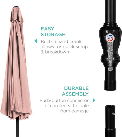 Best Choice Products 10ft Outdoor Steel Polyester Market Patio Umbrella w/Crank, Easy Push Button, Tilt, Table Compatible - Rose Quartz