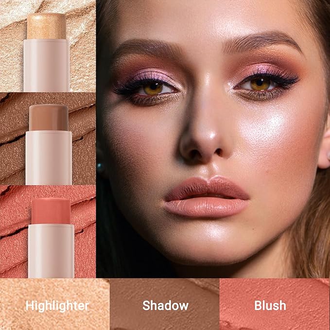 3pcs Face Contour Stick, Highlighter Stick Blush Stick Teen Girls
