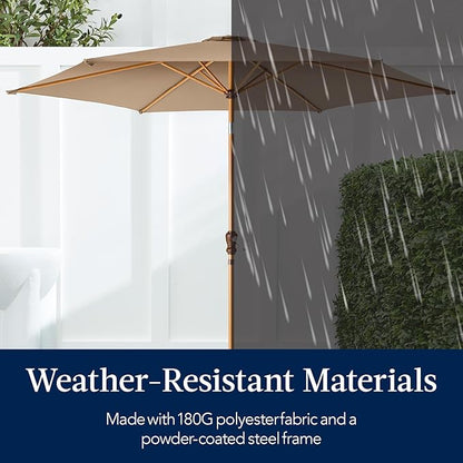 Best Choice Products 10ft Market Umbrella, Outdoor Sun Shade for Backyard, Deck, Poolside, Table w/Woodgrain Pattern, Easy Tilt & Crank - Tan