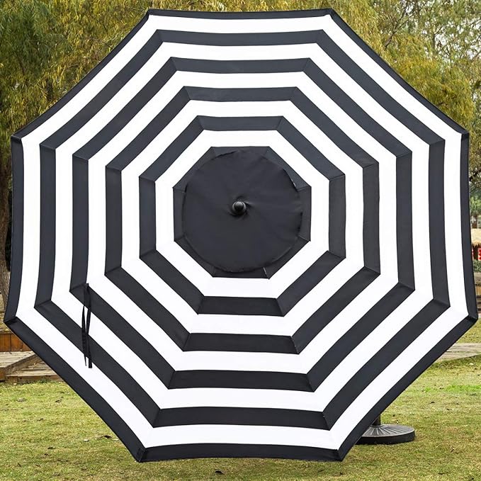 Sunnyglade 9' Patio Umbrella Outdoor Table Umbrella with 8 Sturdy Ribs (Black and White)