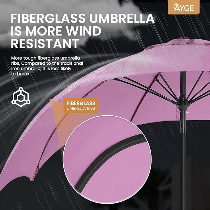Ayge 9FT Large Outdoor Patio Umbrella Market Table Umbrella-UV Resistant, Easy Push Button Tilt and Crank, 8 Sturdy Fiberglass Ribs Heavy-Duty Pool Umbrella for Deck, Backyard,Garden