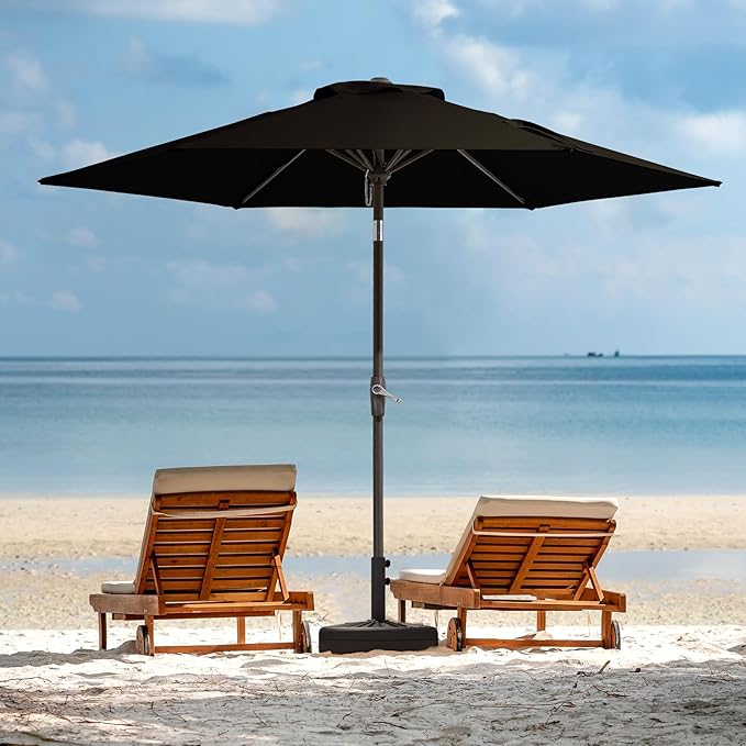 JEAREY 7.5FT Patio Umbrella Market Table Umbrella with 6 Sturdy Ribs, Push Button Tilt/Crank Outdoor Umbrella for Garden, Deck, Backyard, Pool and Beach,Black