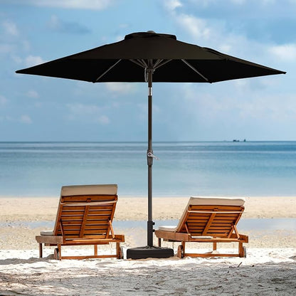 JEAREY 7.5FT Patio Umbrella Market Table Umbrella with 6 Sturdy Ribs, Push Button Tilt/Crank Outdoor Umbrella for Garden, Deck, Backyard, Pool and Beach,Black