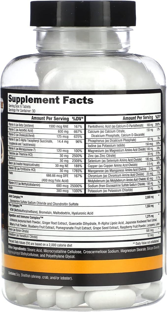 CONTROLLED LABS Orange Triad Daily Multivitamin, Iron Free Sports Supplement for Workout, Digestion, Immune, and Joints, 30 serv Muscle Building and Recovery Tablets