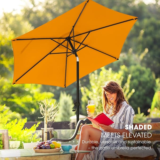 wikiwiki 7.5 FT Patio Umbrellas Outdoor Table Market Umbrella with Push Button Tilt/Crank, 6 Sturdy Ribs, Fade Resistant Waterproof POLYESTER DTY Canopy for Garden, Lawn, Deck, Backyard & Pool, Orange