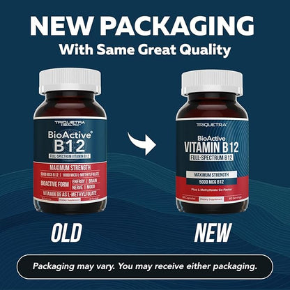 BioActive Vitamin B12 - 5000 mcg, Contains 3 BioActive Forms B12 Plus Methylfolate Cofactor - Methyl B12, Adenosyl B12 & Hydroxy B12 | Supports Energy, Metabolism & Mood | Vegan, Non-GMO (60 Servings)