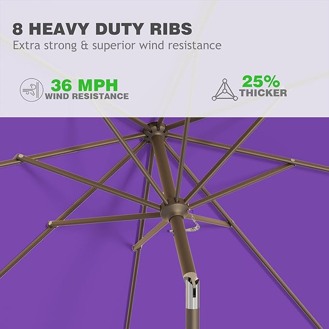 9 FT Patio Umbrella for Outdoor, Outdoor Umbrella with Push Button Tilt and Crank, Outdoor Patio Umbrellas with 8 Sturdy Ribs for Market, Garden, Deck, Backyard, Pool (Dark Purple)