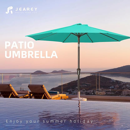 JEAREY 9FT Outdoor Patio Umbrella Outdoor Table Umbrella with Push Button Tilt and Crank, Market Umbrella 8 Sturdy Ribs UV Protection Waterproof for Garden, Deck, Backyard, Pool (Aqua Sky)