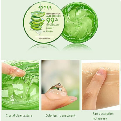 300 ML Natural Aloe Vera Gel -Organic Moisturizing Cream, Soothing and Hydrating, Sunburn and Scar Repair, Care for Face Body Hair