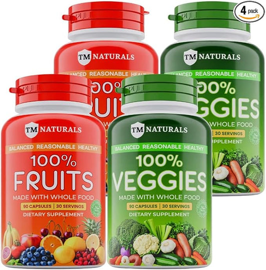 Fruit and Veggies Supplement - Super Greens Men's and Women's Multivitamin -Fruit and Vegetables Capsules - Boost High Protein & Energy - 360 Capsules - Pack of 4 with Two Free Pill Box