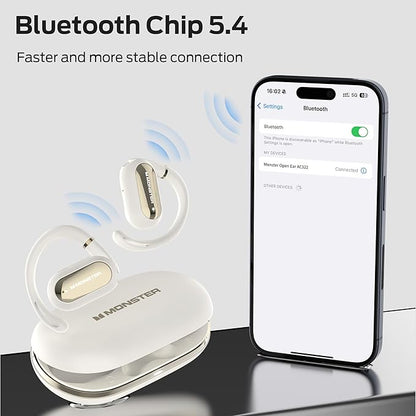 Monster Open Ear AC322, Bluetooth 5.4 Headset, 36H Battery Life, IPX5 Waterproof, Clear Communication, Ergonomic Design, Ear Angle Adjustable, Not Easy to Fall Off Wireless Bluetooth Headset.