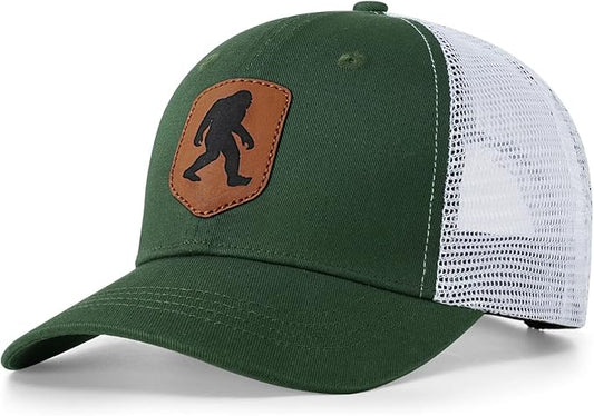 Mesh Bigfoot Hat Leather Cap for Men- Great Snapback Closure Sasquatch Hat for Hunting & Hiking
