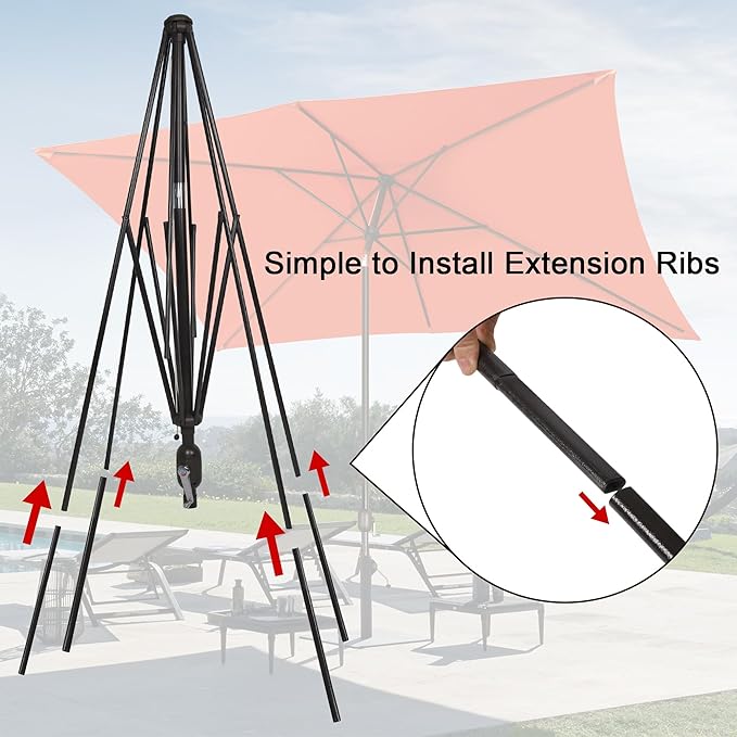Blissun Rectangular Patio Umbrella, Table Market Umbrella with Tilt and Crank, Outdoor Umbrella for Garden, Deck, Backyard, Pool and Beach