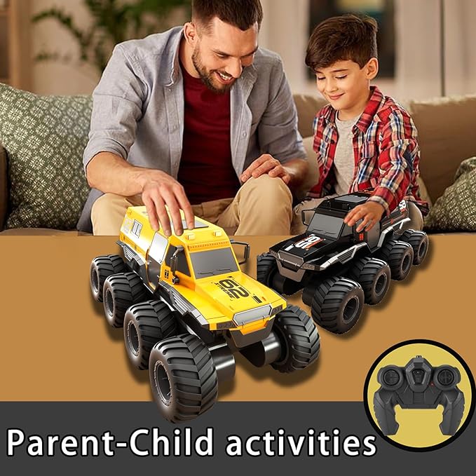 8WD Amphibious Monster Truck, 2.4G Off Road Waterproof 1:12 Big Remote Control Car for Boys, All Terrain RC Cars Toys for 7 8 9 10 11 12 Year Old Boys/Girls, Gift Birthday Christmas-Yellow