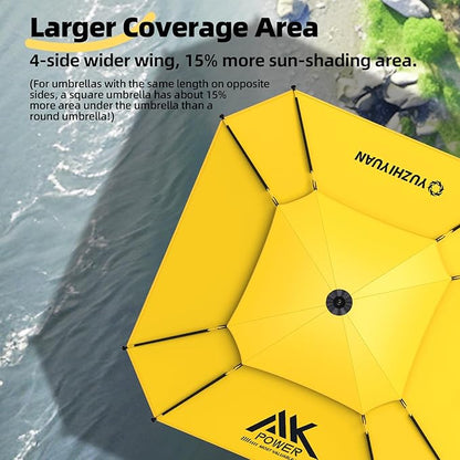 Patio Umbrella with Exclusive Black Coating, 7.2ft/7.8ft Heavy-Duty Double-Layer Nylon Canopy, Adjustable Tilt Sun Shade Outdoor Table Umbrella, UV Protection & Carry Bag for Beach, Fishing, Backyard
