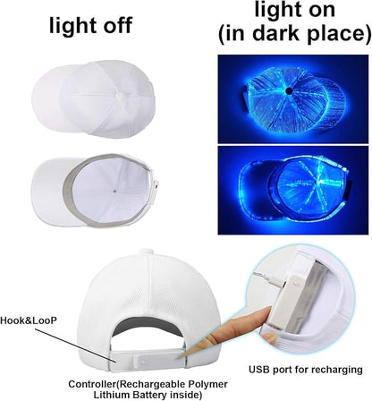 Fiber optic cap LED hat with 7 colors luminous glowing EDC baseball hats USB Charging light up caps even party led crazy cap for event holiday