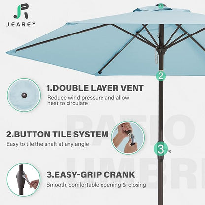 JEAREY 7.5FT Patio Umbrellas Outdoor Umbrella Table Market Umbrella with 6 Ribs,Tilt Button for Pool Deck Backyard Garden,Light Blue