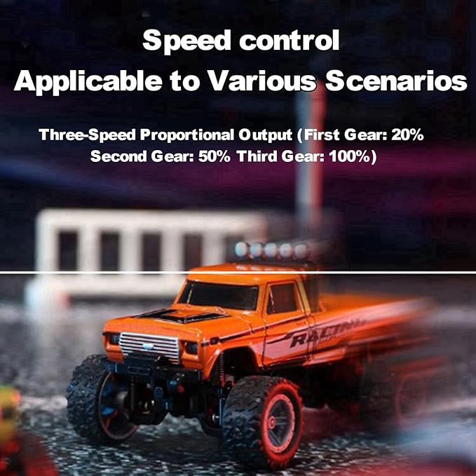 Mini RC Car, 1/64 Scale Mini Remote Control Monster Truck with Trailer, 2.4Ghz & APP Remote Control, Rechargeable Alloy Shell Mini RC Cars with Lights, Speed/Steering Adjustable (Blue-b)