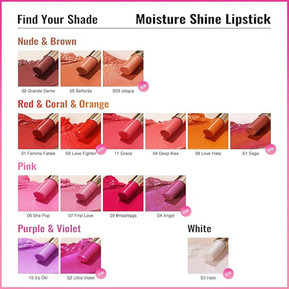 Oulac Moisture Peach Nude Lipstick - 2 in 1 Shimmer Lipstick & Lip Balm, Shimmer Soild Lip Gloss, Lightweight Smooth, Natural Look Best for Dry, Cracked and Chapped Lips, Vegan 2.2g/0.07oz (S05)