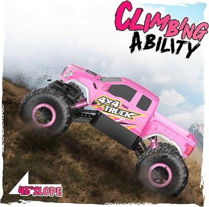 Double E Raptor F150 RC Car 4WD 2 Motors Monster Trucks for Girls, 11 Inches Off Road Crawler Vehicle Truck Toy with Rechargeable Battery Gift for Kids 6 7 8 9 10 11 12 Years-Pink