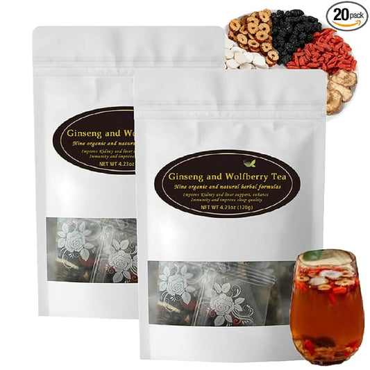 Ginseng and Wolfberry Tea, Ginseng Nine Treasure Tea, Red Date Wolfberry Mulberry Tea Chinese Kidney Herbal Red Ginseng Tea (2)