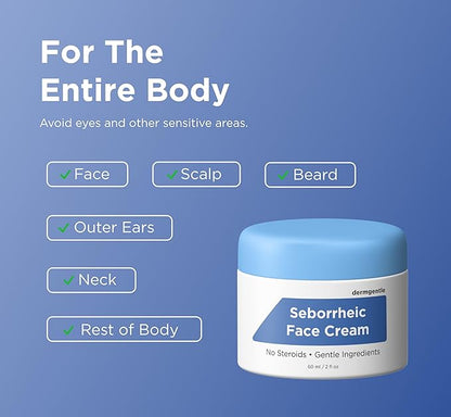 Seborrheic Dermatitis Face Cream - Skin Rejuvenation and Barrier Repair with MCT Oil, Squalane - Moisturizing Face, Scalp and Body Cream for Sensitive Skin Seb Derm - No Steroids for Lasting Results